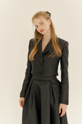 Mikado-Silk Cropped Jacket (Long) / Black(3color)