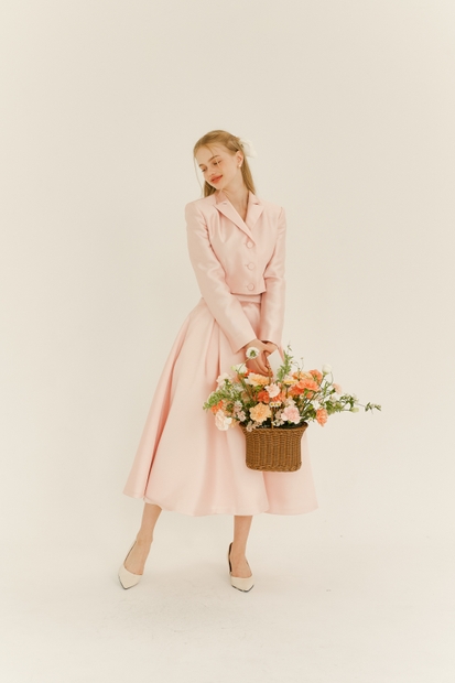 Mikado-Silk Tuck Skirt (Long) / Pink(3color)