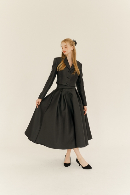 Mikado-Silk Tuck Skirt (Long) / Black(3color)