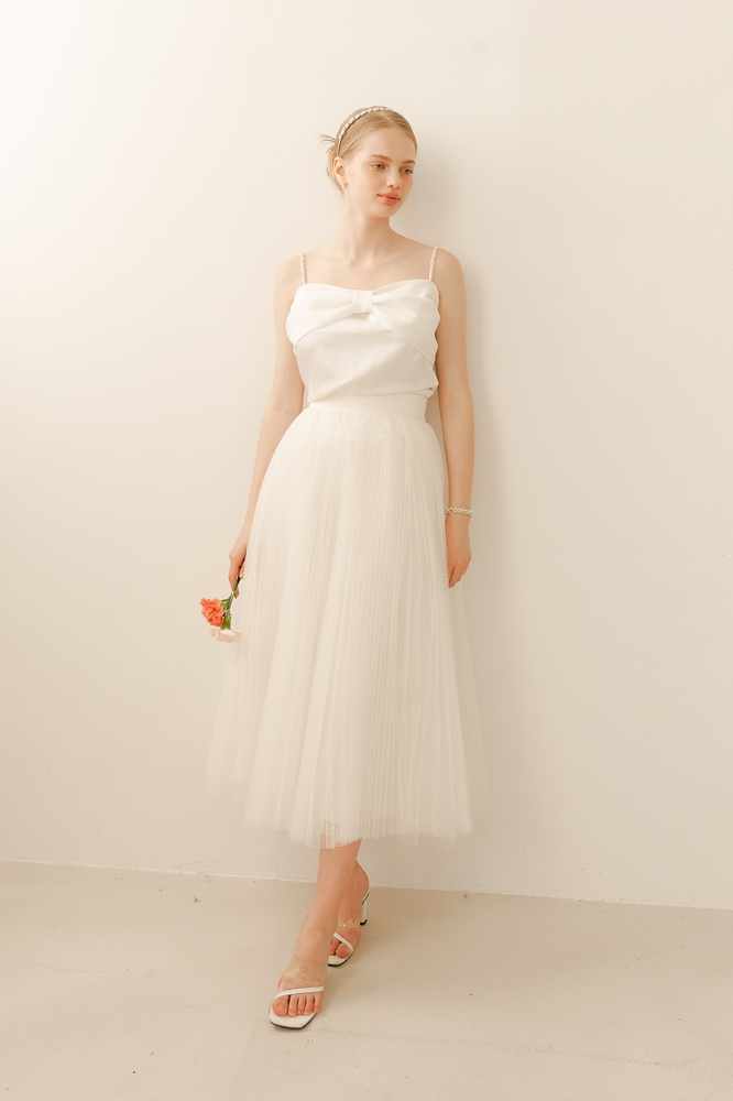 Accordian Pleats Tulle Skirt / Ivory(2color)