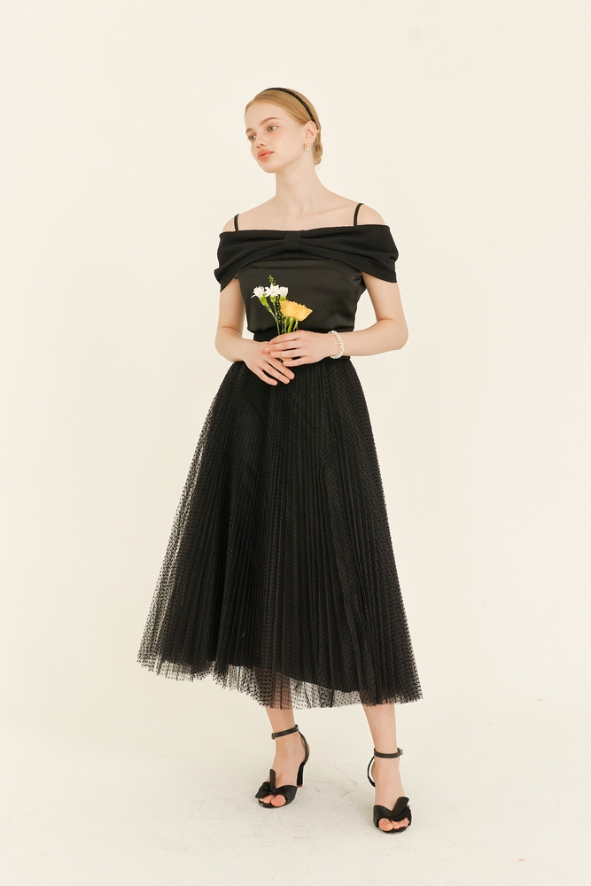 Accordian Pleats Tulle Skirt / Black(2color)