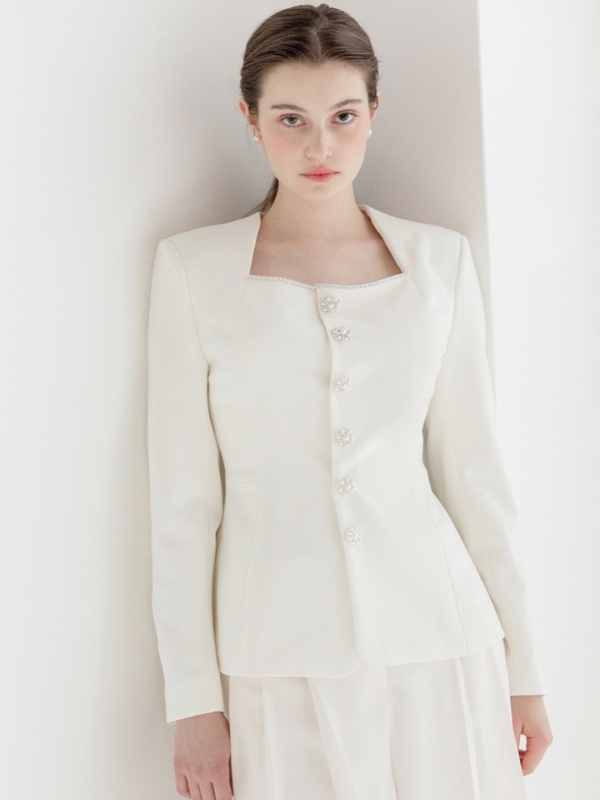 [주문제작] Square Neck Beads Jacket [IVORY]