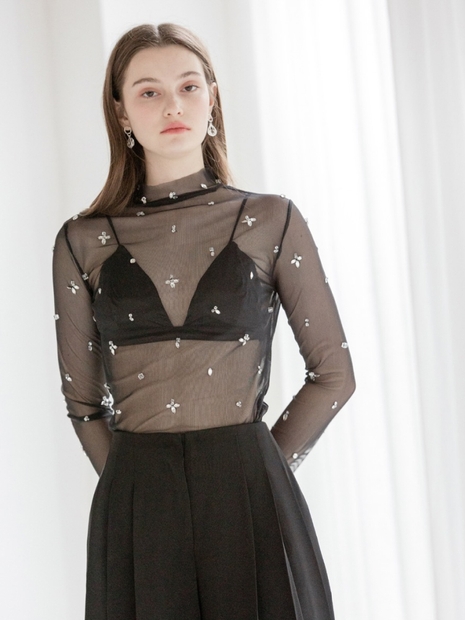 [주문제작] Beads See-through Top [BLACK]