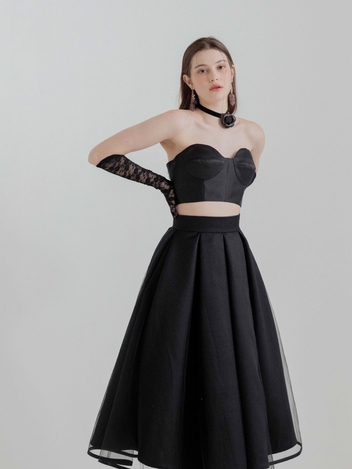 [주문제작] Black Mikado Tuck Hool Skirt