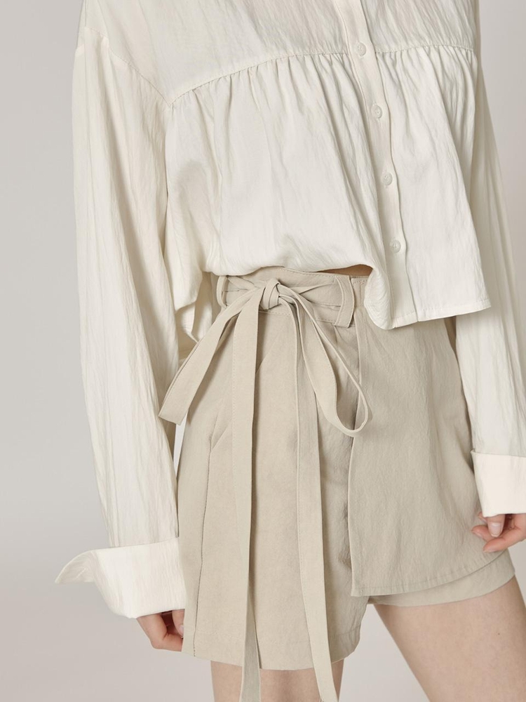 two-way wrap belt shorts - beige