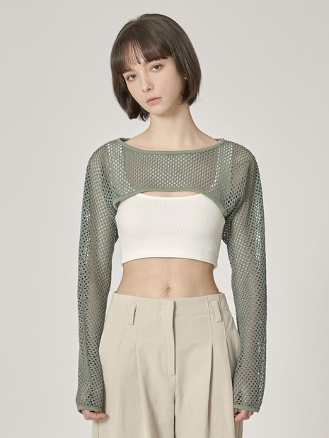 mesh crop layered top-green