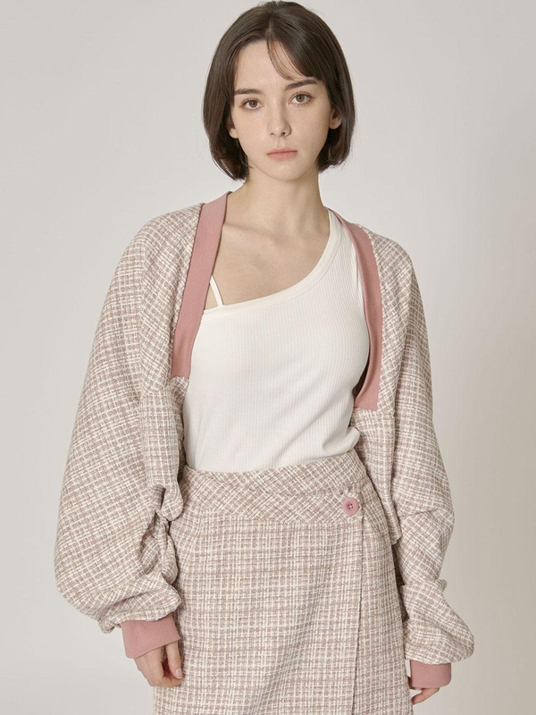 Blossom Tweed Bolero Cardigan - Pink