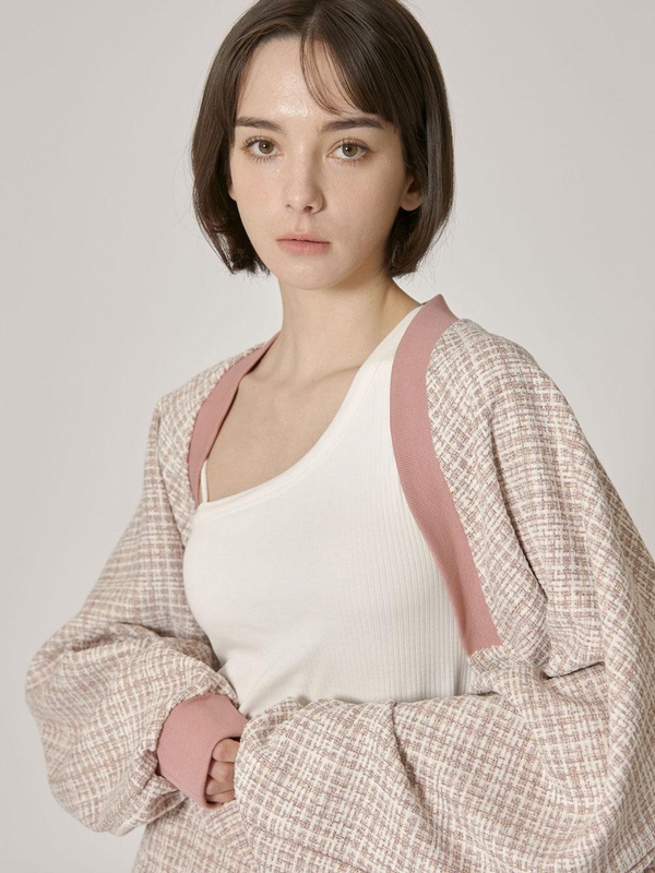 Blossom Tweed Bolero Cardigan - Pink