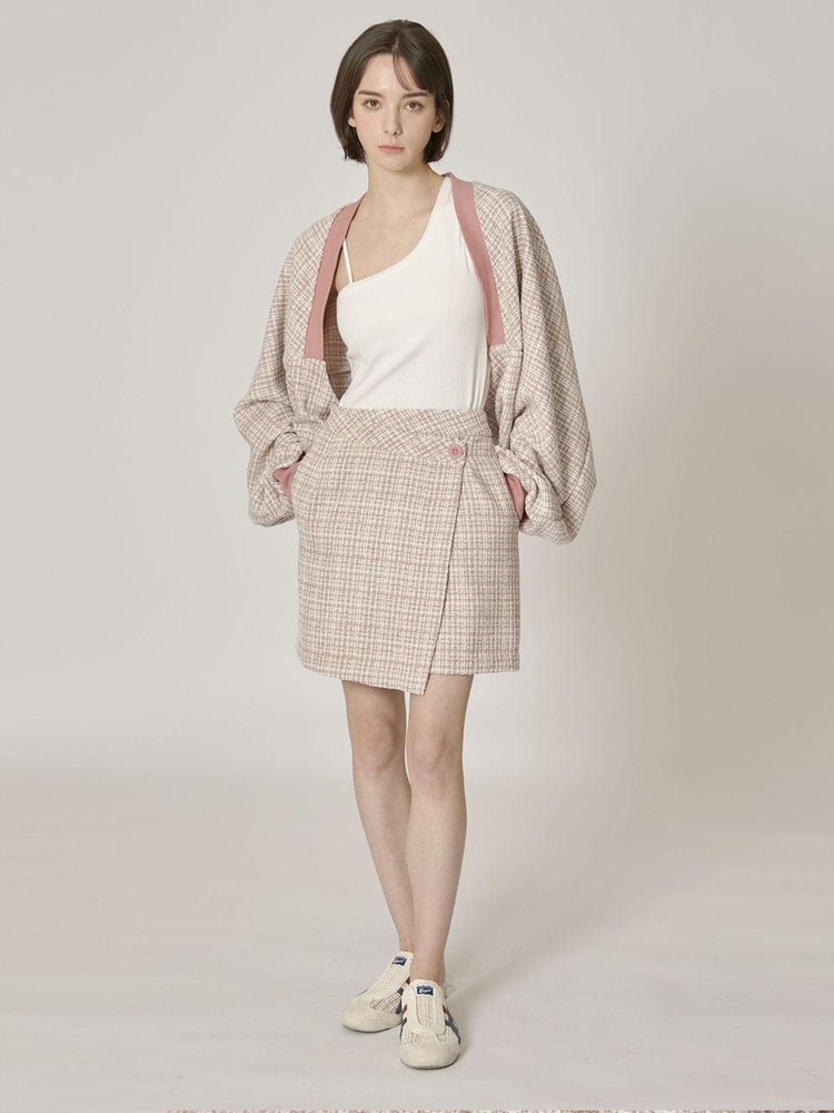 Blossom Tweed Bolero Cardigan - Pink