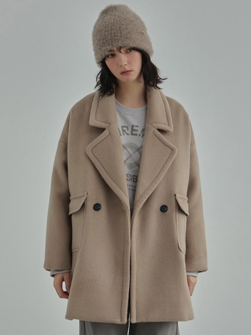 Round Wool 90 Half Coat - Ash Beige