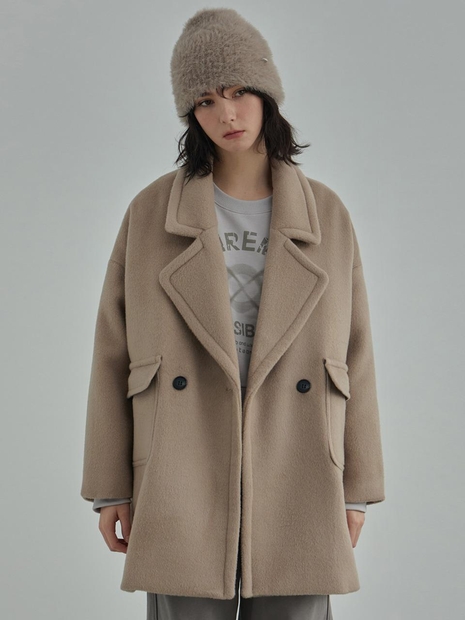 Round Wool 90 Half Coat - Ash Beige