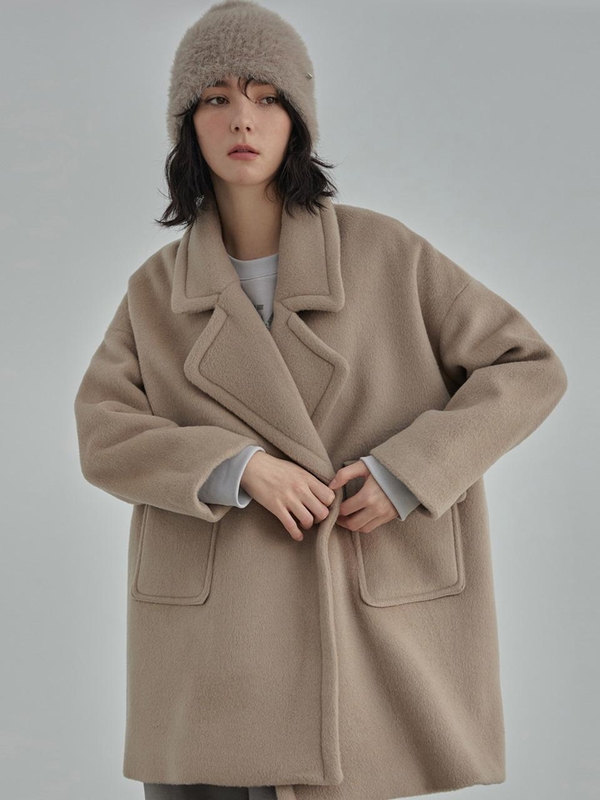 Round Wool 90 Half Coat - Ash Beige