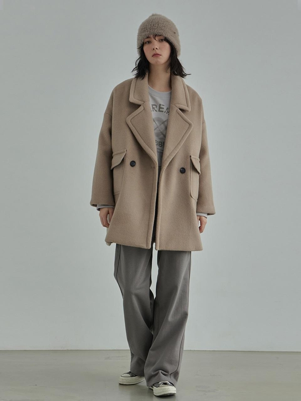 Round Wool 90 Half Coat - Ash Beige