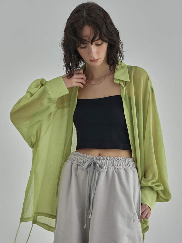 SeeThrough Rinkle Blouse -Yellow Green