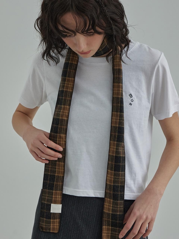 Mini Classic Check wool muffler-Brown