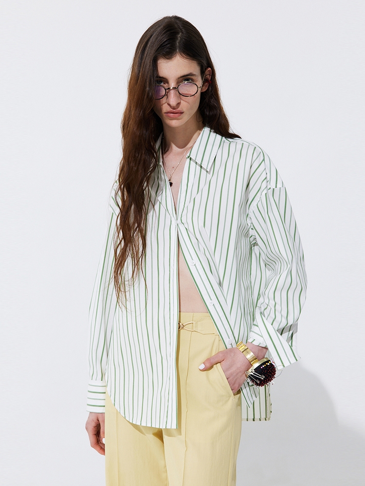 Stripe V-neck Shirts_Light Green