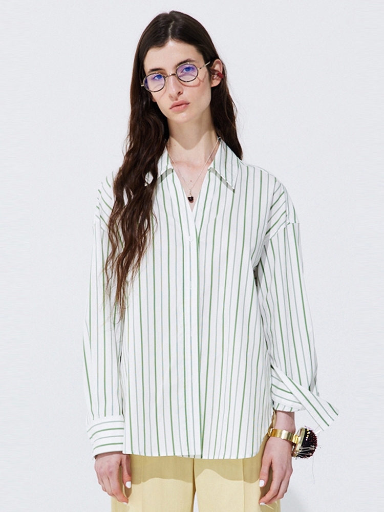 Stripe V-neck Shirts_Light Green