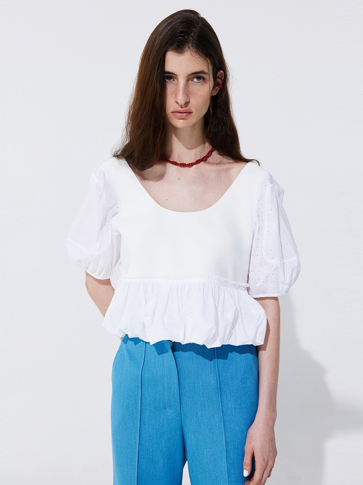 Shirring Balloon Blouse_White