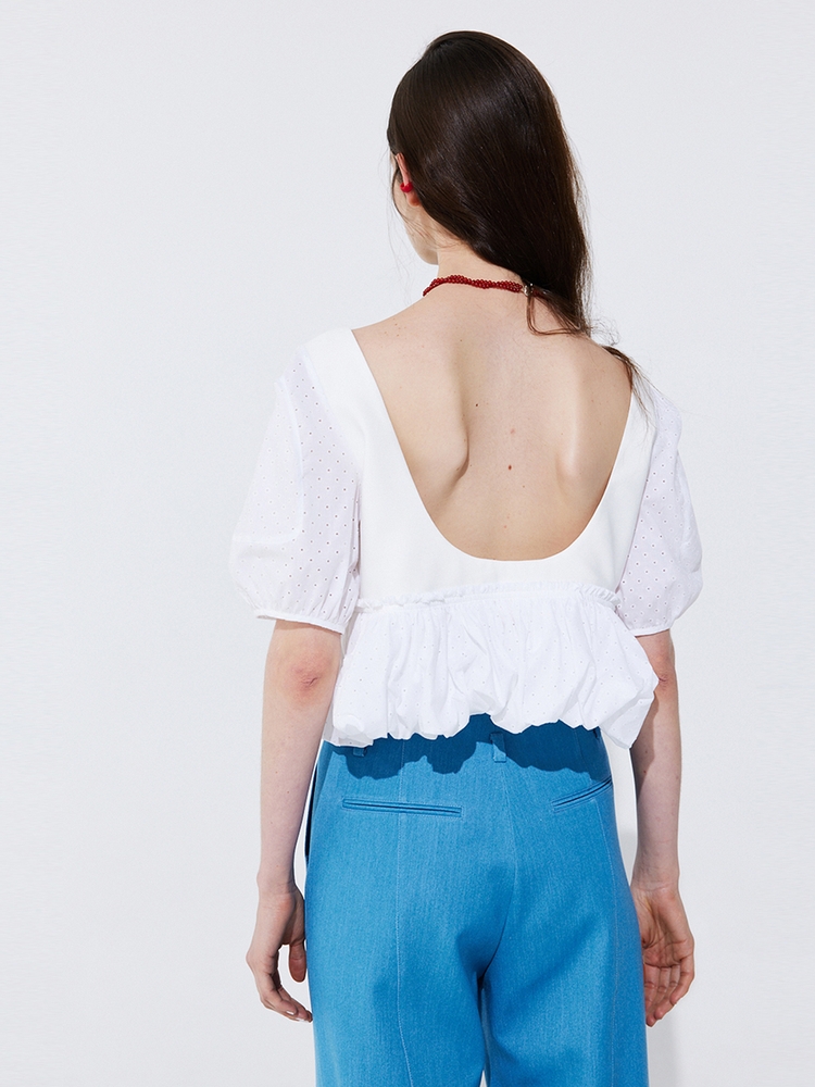 Shirring Balloon Blouse_White