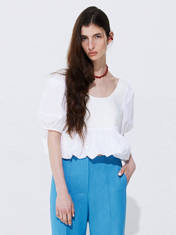 Shirring Balloon Blouse_White