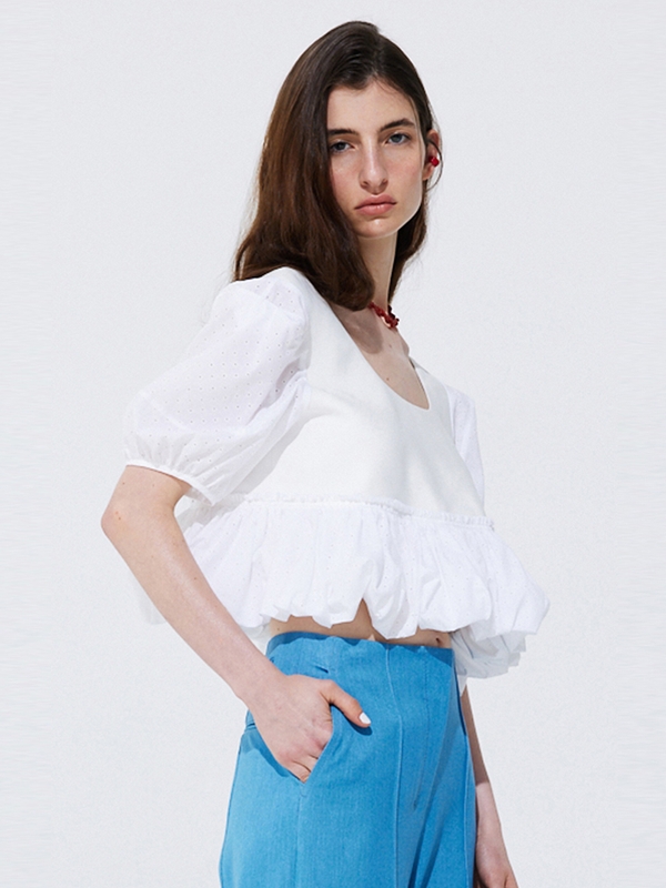 Shirring Balloon Blouse_White