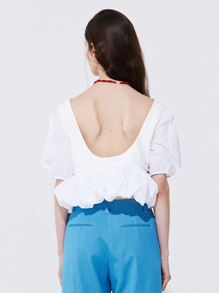 Shirring Balloon Blouse_White