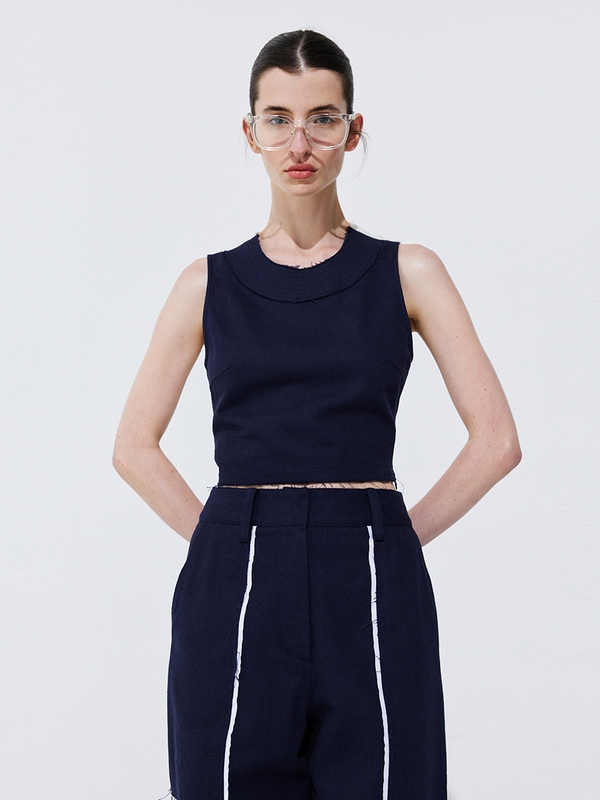 Color-Block Sleeveless Crop Top_Navy