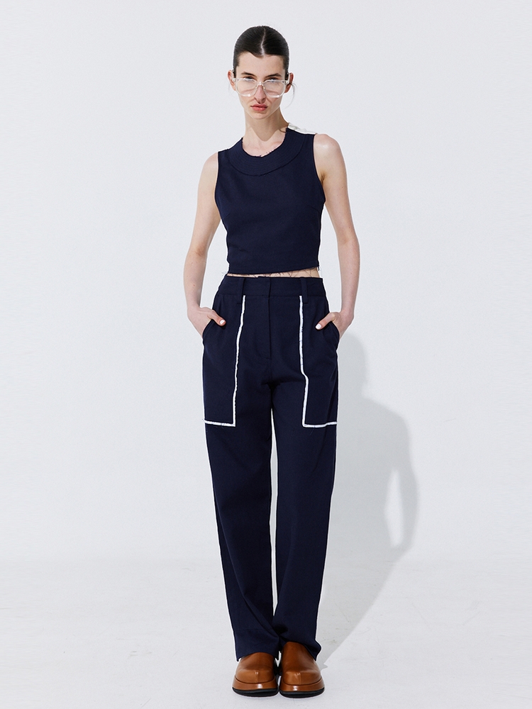 Color-Block Sleeveless Crop Top_Navy