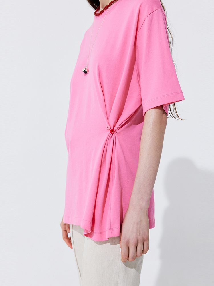 Button Line T-shirt_Hot Pink