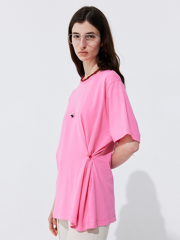 Button Line T-shirt_Hot Pink