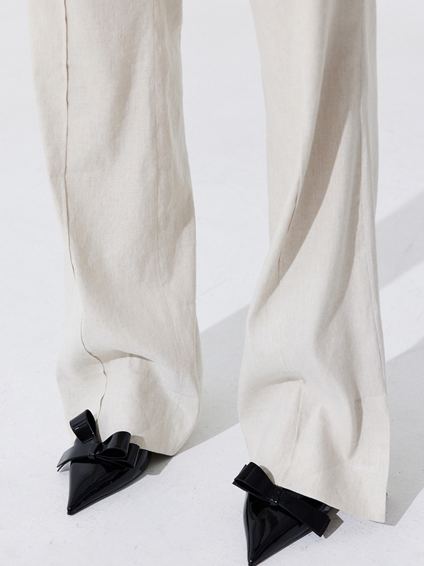 Linen semi-Bootscut Trousers_Light Beige