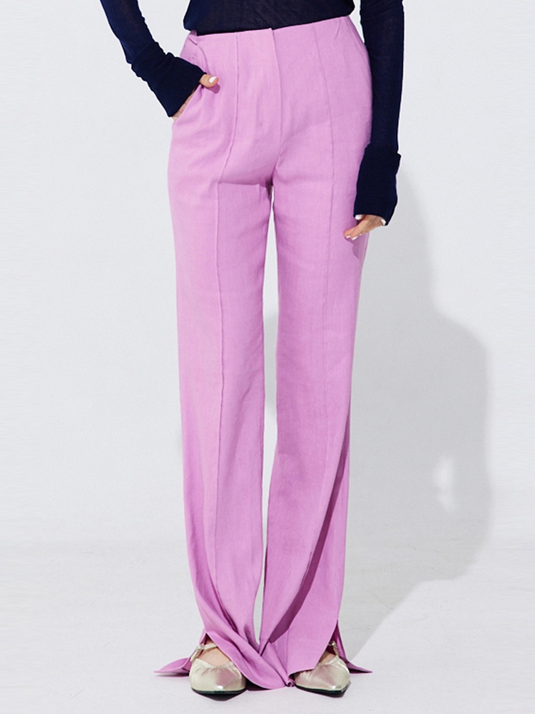 Linen semi-Bootscut Trousers_Pink