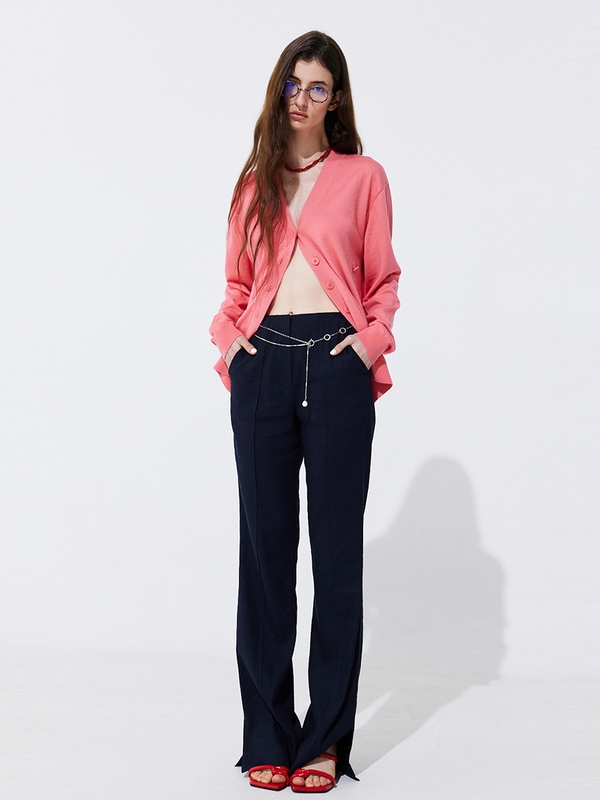 Linen semi-Bootscut Trousers_Navy