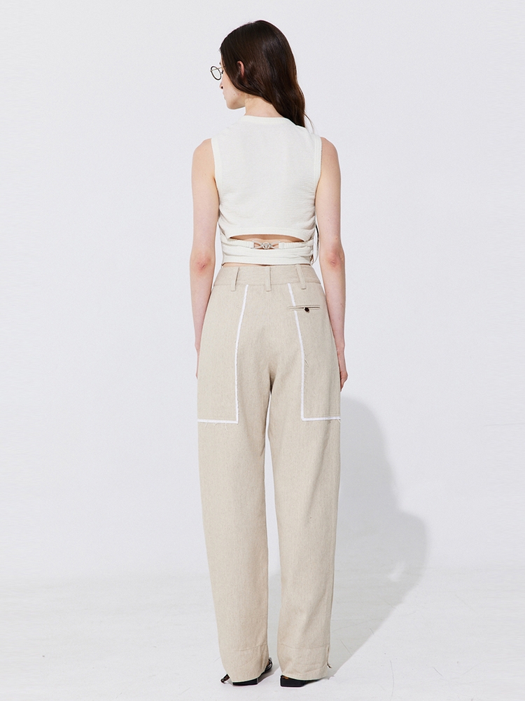 Color-Block Point linen Trousers_Beige