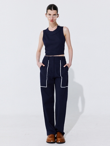 Color-Block Point linen Trousers_Navy