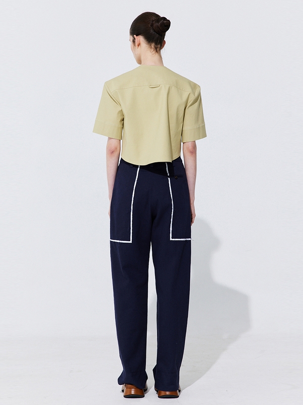 Color-Block Point linen Trousers_Navy