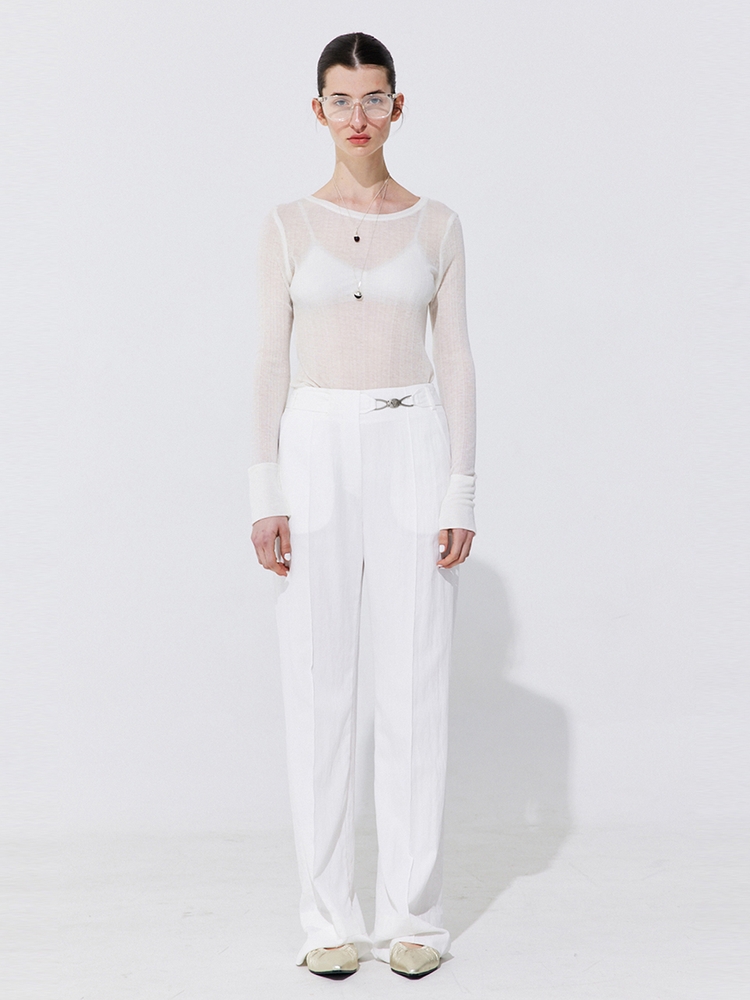 Belted Straight Trousers_White