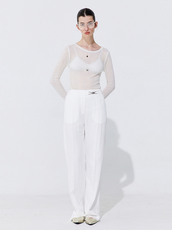 Belted Straight Trousers_White