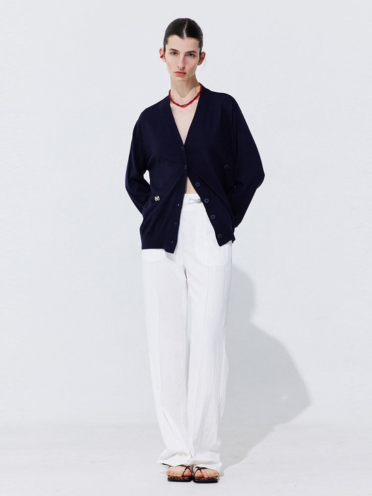 Belted Straight Trousers_White