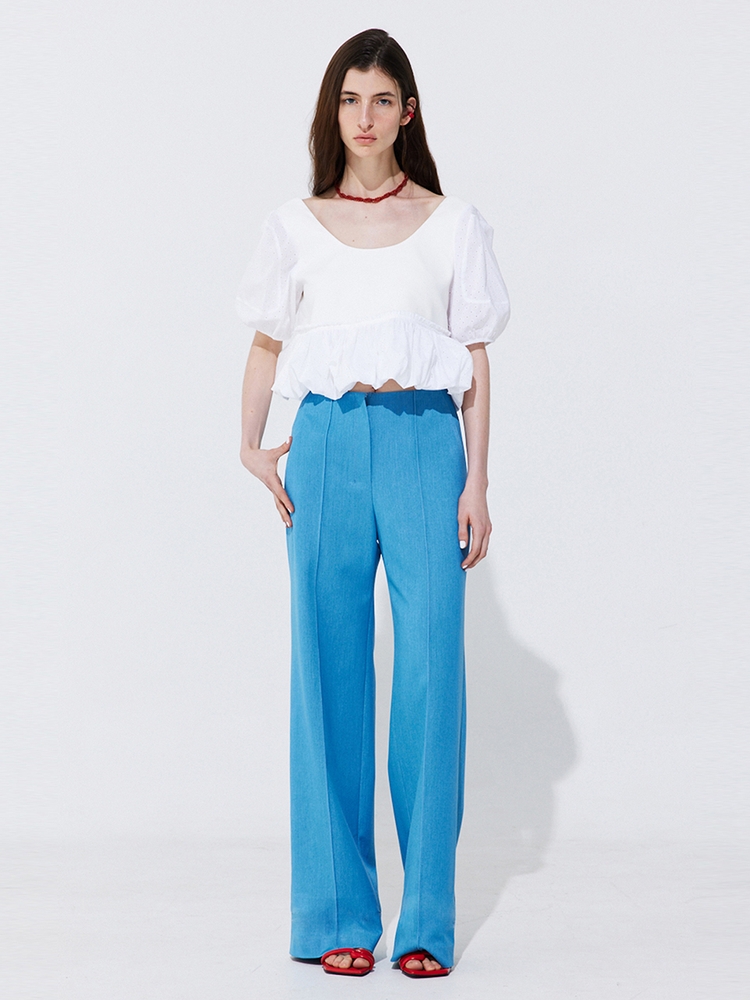 Pintuck Straight Trousers_Light Blue