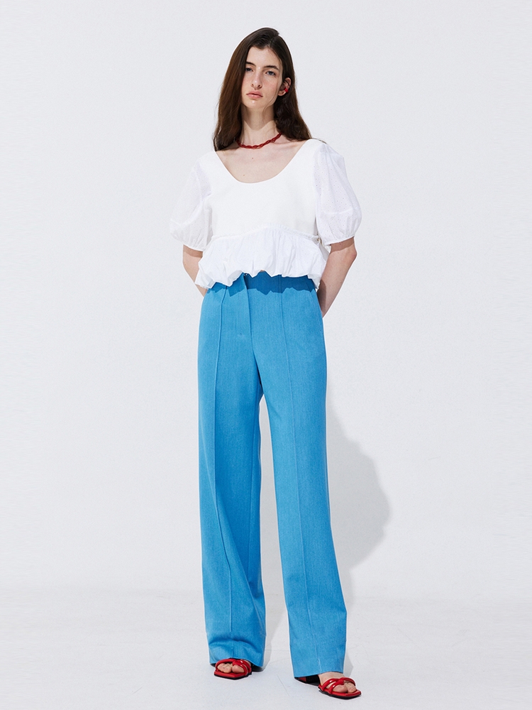 Pintuck Straight Trousers_Light Blue