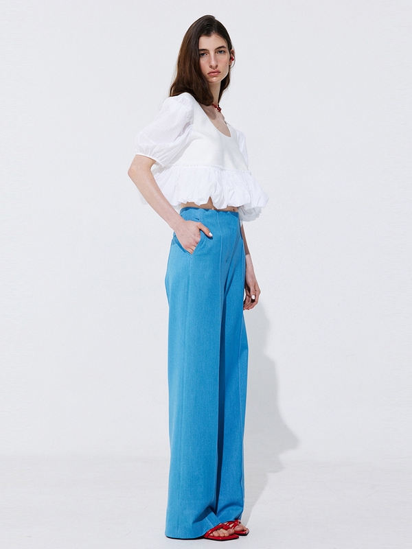 Pintuck Straight Trousers_Light Blue