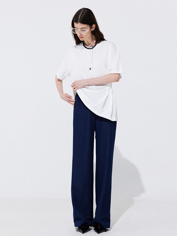 Pintuck Straight Trousers_Navy