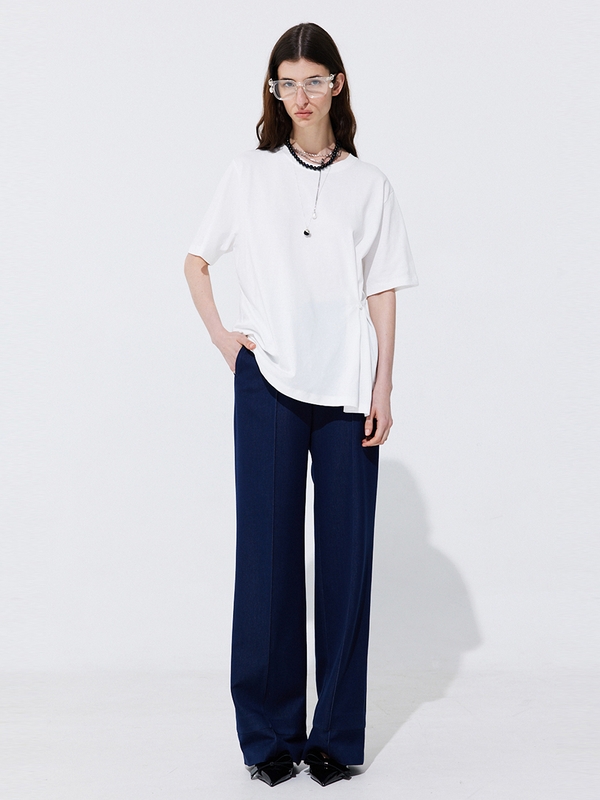 Pintuck Straight Trousers_Navy