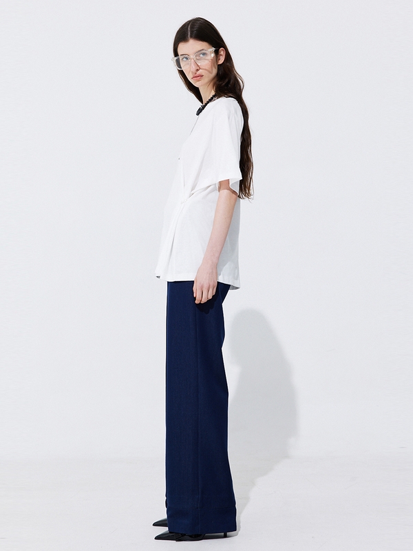 Pintuck Straight Trousers_Navy