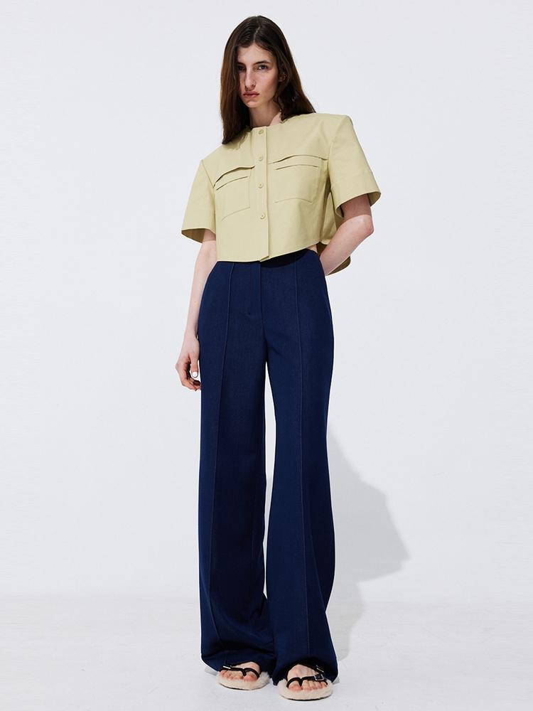 Pintuck Straight Trousers_Navy