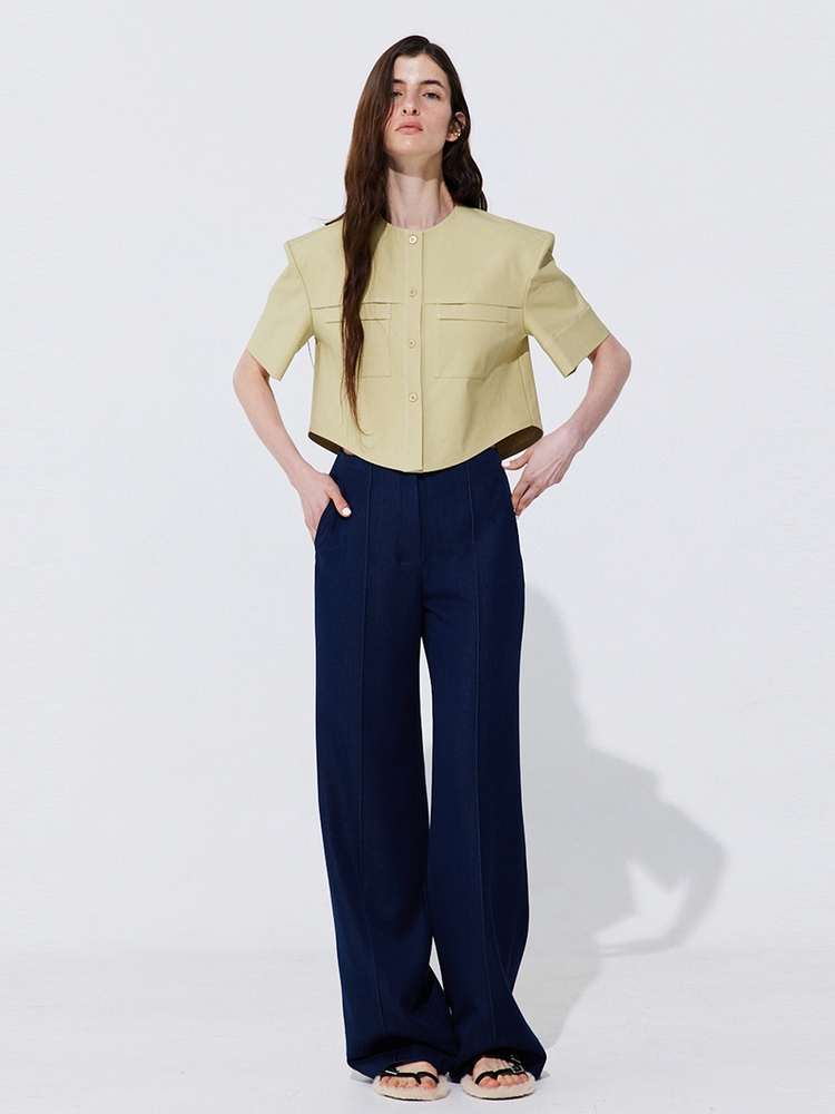 Pintuck Straight Trousers_Navy