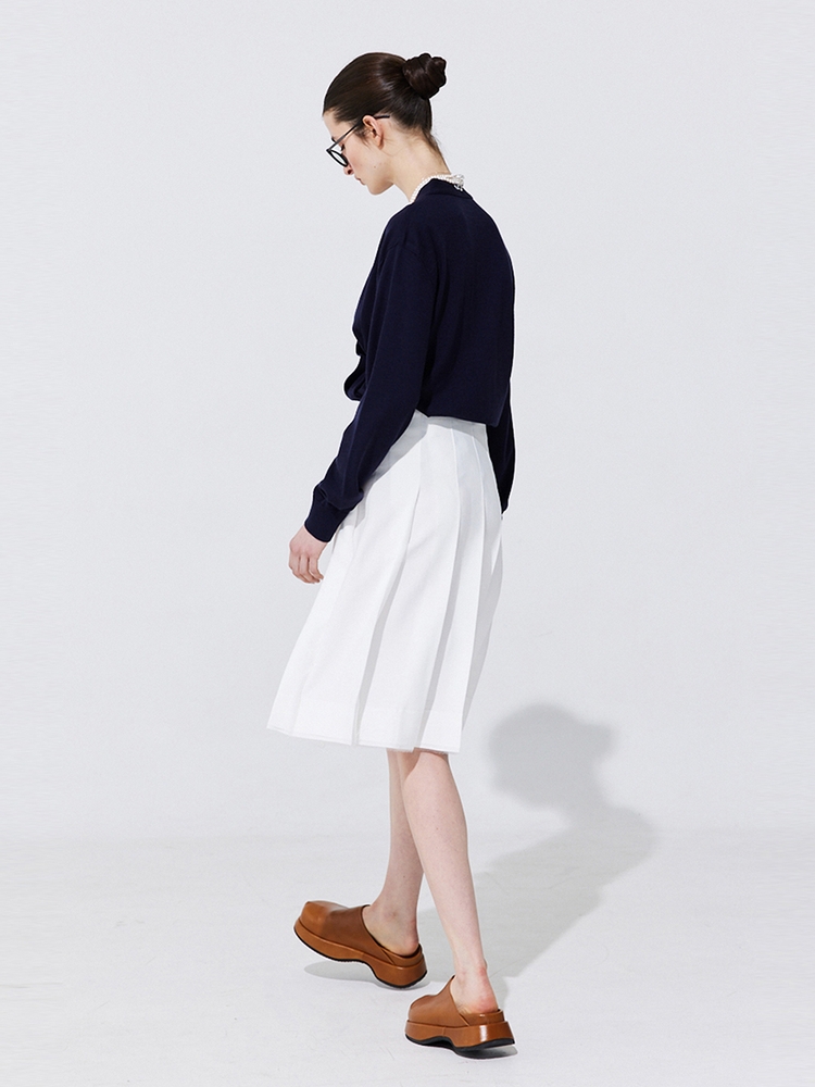 Raw-cut Pleats Skirt_White