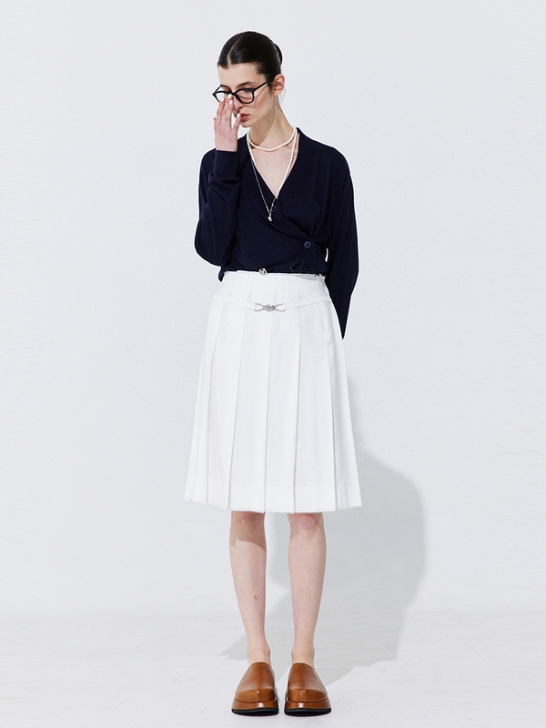 Raw-cut Pleats Skirt_White