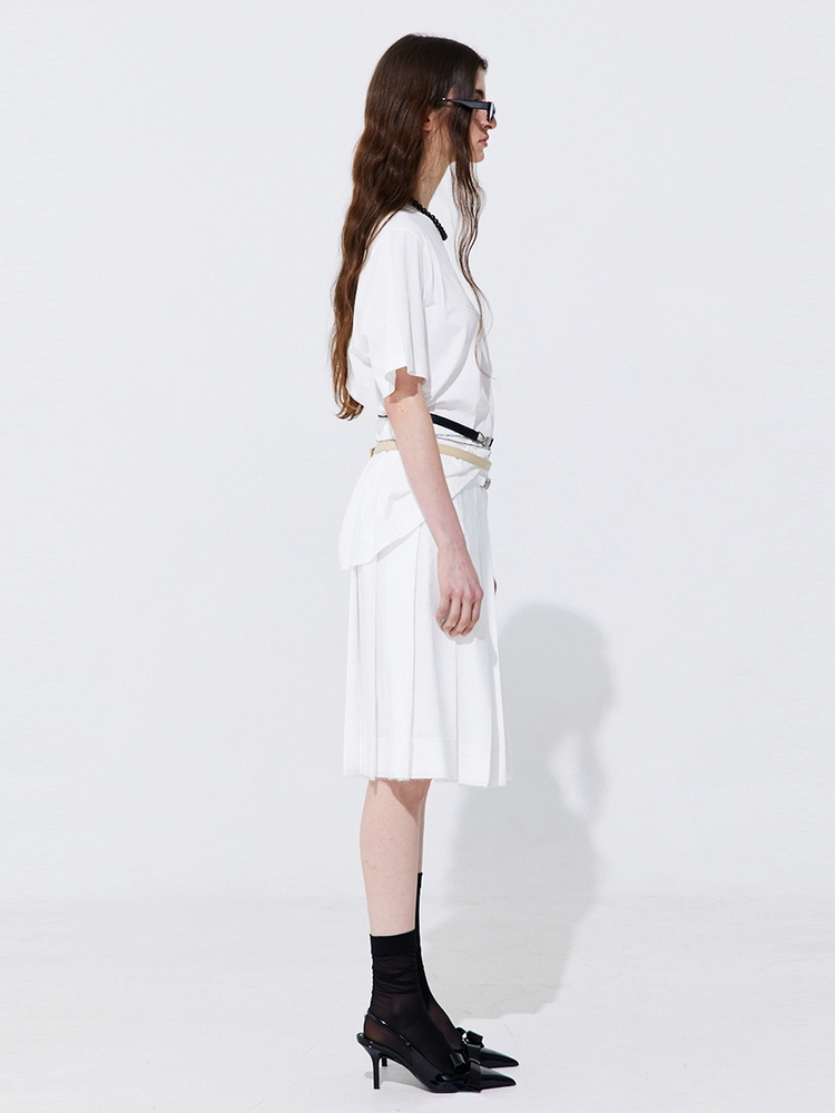 Raw-cut Pleats Skirt_White